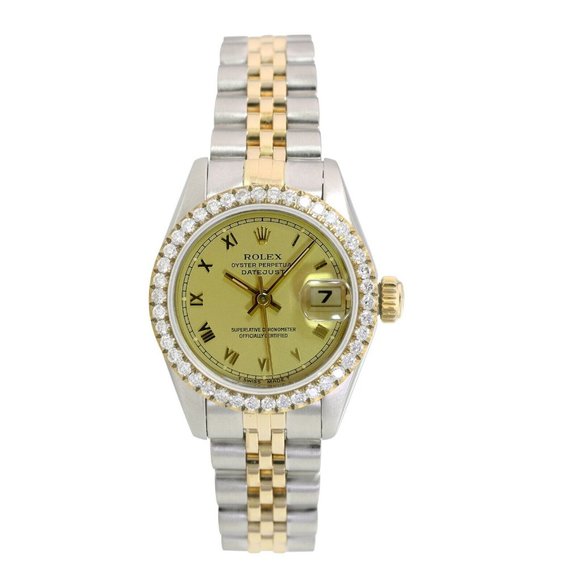 ROLEX DATEJUST CHAMPAGNE ROMAN DIAL 1.15CTW DIAMOND JUBILEE TWO-TONE WATCH 69173 - Picture 2 of 7